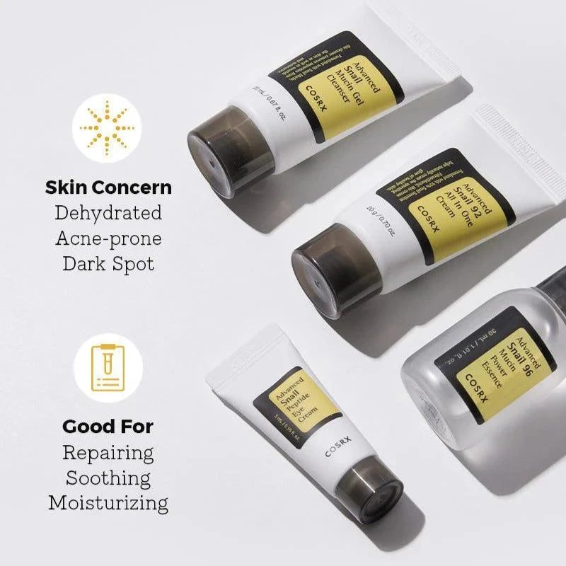 COSRX - All About Snail Mucin Korean Skin Care Set, Mini Travel Essentials - Coree Beauty