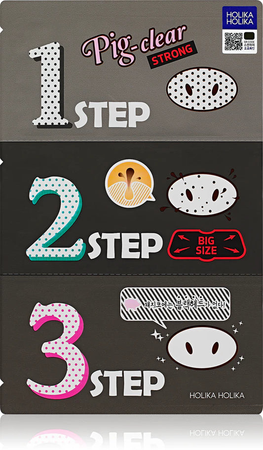 Holika Holika Pig Clear Black Head 3 Step – kit 3 étapes pour éliminer les points noirs et purifier les pores du visage, idéal pour peaux mixtes à grasses.