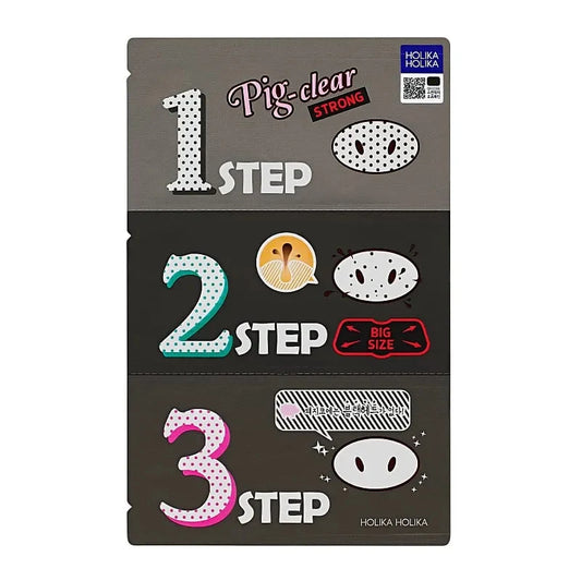 Holika Holika Pig Clear Black Head 3 Step – kit 3 étapes pour éliminer les points noirs et purifier les pores du visage, idéal pour peaux mixtes à grasses.